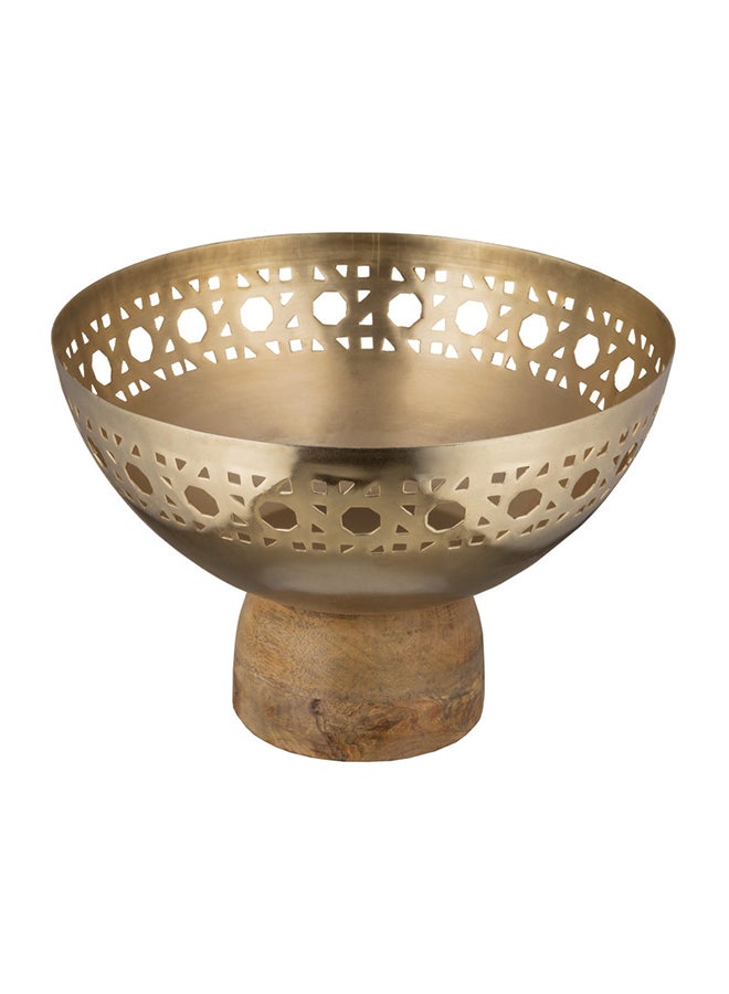 Alsaif وعاء تقديم قاعدة خشبية يمكن استخدامها لتقديم السلطة أو المعكرونة أو الفواكه 26X26X18 ذهبية - Image 2