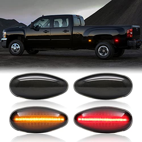 Mynoway LED Side Marker Light Replacement for Silverado 2500HD/ 3500HD 2001-2014, Sierra 2500HD/ 3500HD 1999-2014 Dually Pickup Truck, Smoked Lens Front Rear Side Fender Position Lamp Replacement Kit - Image 1