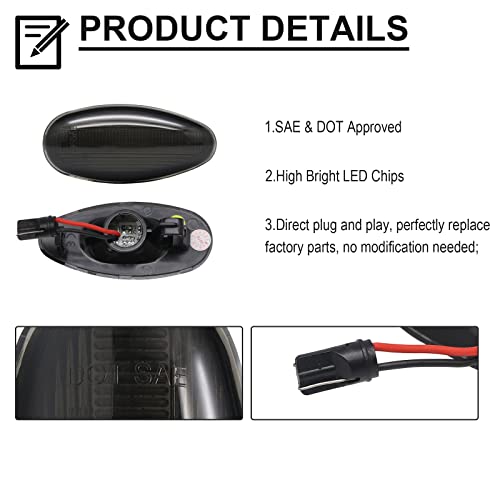 Mynoway LED Side Marker Light Replacement for Silverado 2500HD/ 3500HD 2001-2014, Sierra 2500HD/ 3500HD 1999-2014 Dually Pickup Truck, Smoked Lens Front Rear Side Fender Position Lamp Replacement Kit - Image 4
