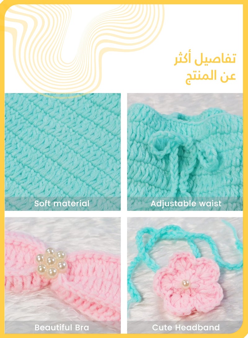 She&Little Newborn Mermaid Photography Outfit Set, Baby Crochet Costume with Tail Bra and Headband, Photo Shoot Accessories for Infant Girls - Image 4