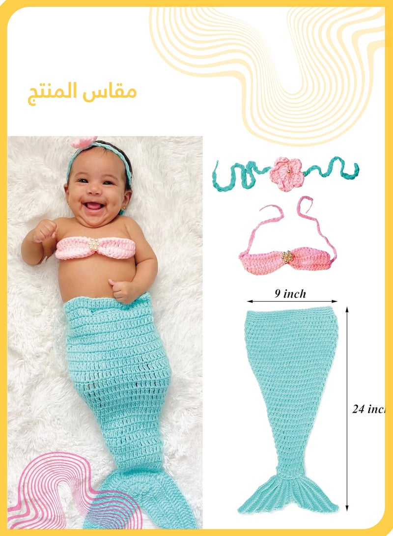 She&Little Newborn Mermaid Photography Outfit Set, Baby Crochet Costume with Tail Bra and Headband, Photo Shoot Accessories for Infant Girls - Image 5