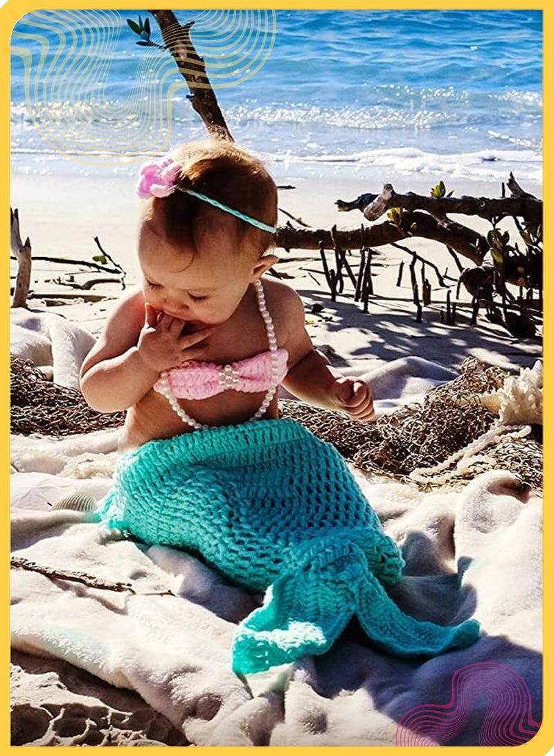 She&Little Newborn Mermaid Photography Outfit Set, Baby Crochet Costume with Tail Bra and Headband, Photo Shoot Accessories for Infant Girls - Image 2