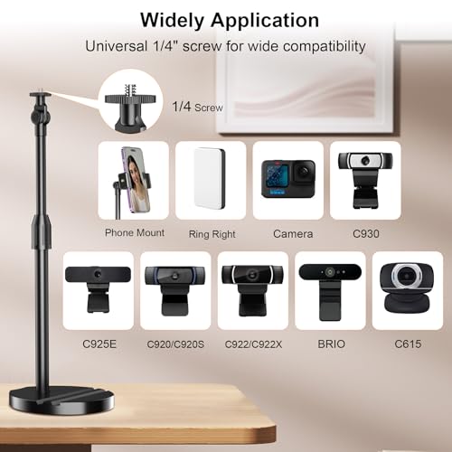 LenTok Telescopic Webcam Tripod Stand for Desk with Phone Holder Desktop Webcam Mount Compatible with C922 C930e C920S C920 C615 C960 C920x Brio 4K Table Phone Stand with 14 Thread - Image 3