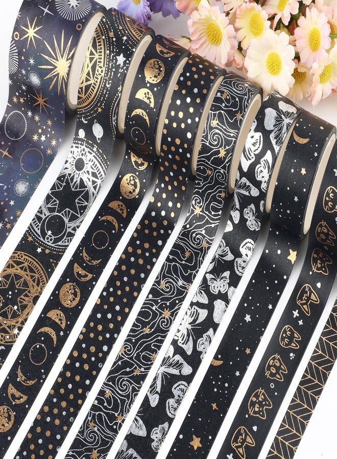 ARPOVIST 9 Rolls Mystic Gold Washi Tape Set,Gold Foil Vintage Black Pattern Decorative Tape,Butterfly Star Moon Decorative Masking Tapes for DIY Scrapbook Design Journaling Handbook Making Card Wrap Craft Gift - Image 4