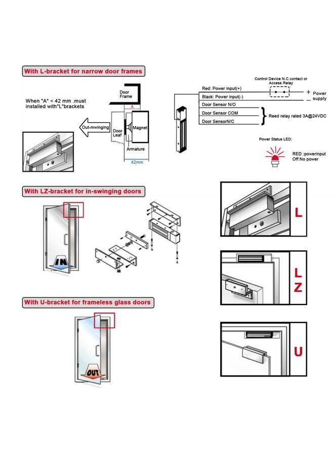 GERSIK Magnetic Door Lock, 600LBS 280kg Holding Force Electromagnetic Lock, DC 12V Fail-Safe Mode Door Access Control System, Outswing Door Security - Image 3