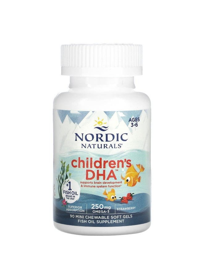 NORDIC NATURALS - Nordic Naturals, Children's DHA, Ages 3-6, Strawberry, 90 Mini Chewable Soft Gels - Image 1