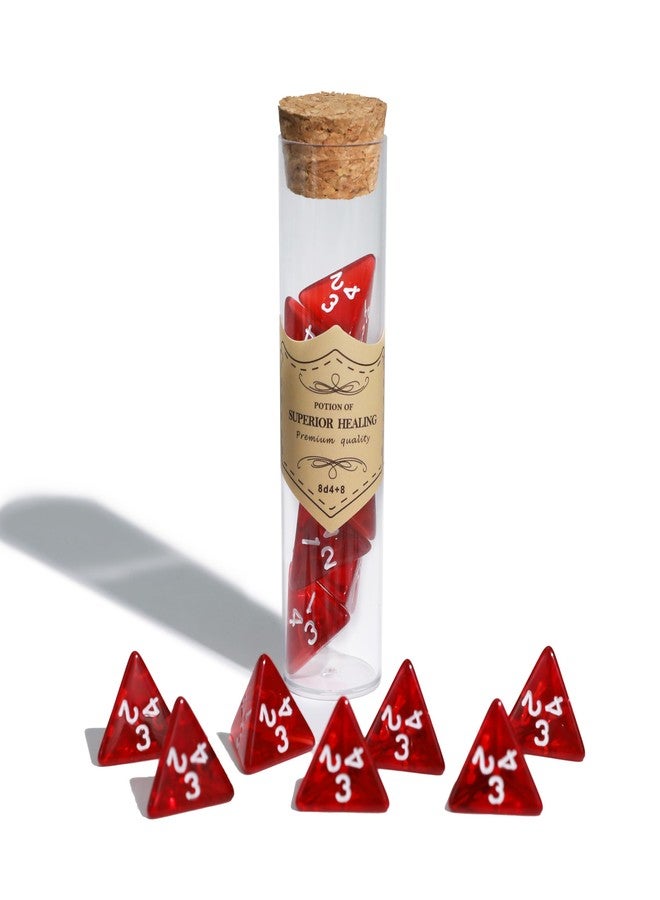 FourDragons 24 Pcs Red D4 Dice with 4 Pcs Healing Potion Bottle, Roleplaying D4 Polyhedral Dice Set Compatible with Dungeons and Dragons D&D RPG MTG Table Games - Image 4