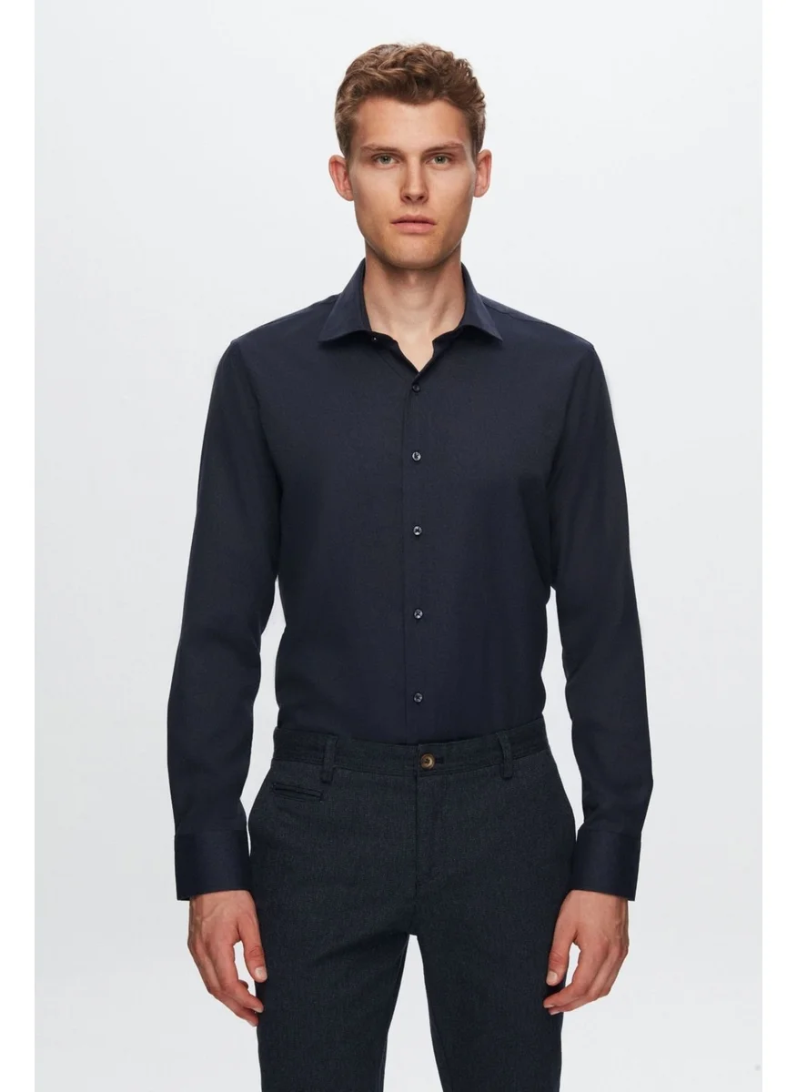 D'S DAMAT Slim Fit Navy Blue Dobby Shirt 7HF02ORT02100