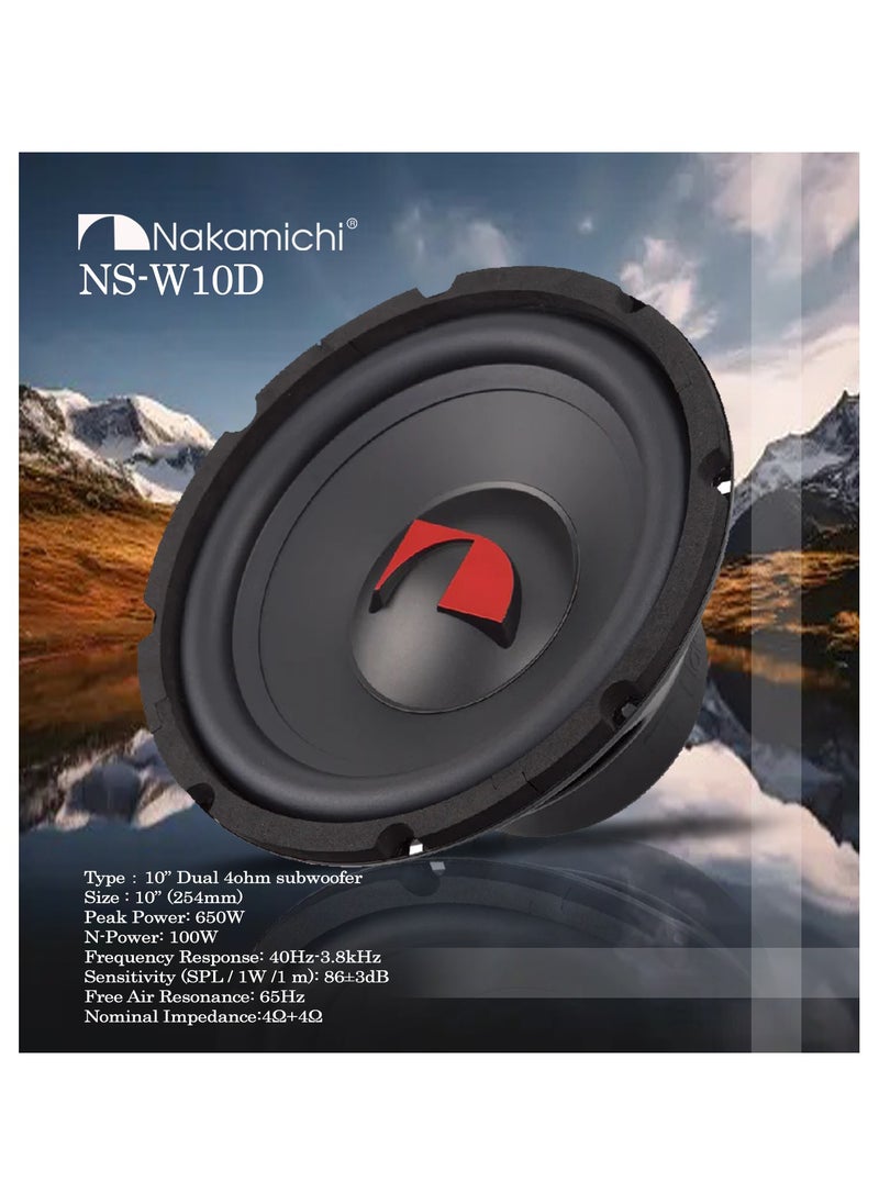 NAKAMICHI Nakamichi NS-W10D Car Subwoofer 10” Dual 4ohm subwoofer Size : 10” (254mm) Peak Power: 650W  - Image 2