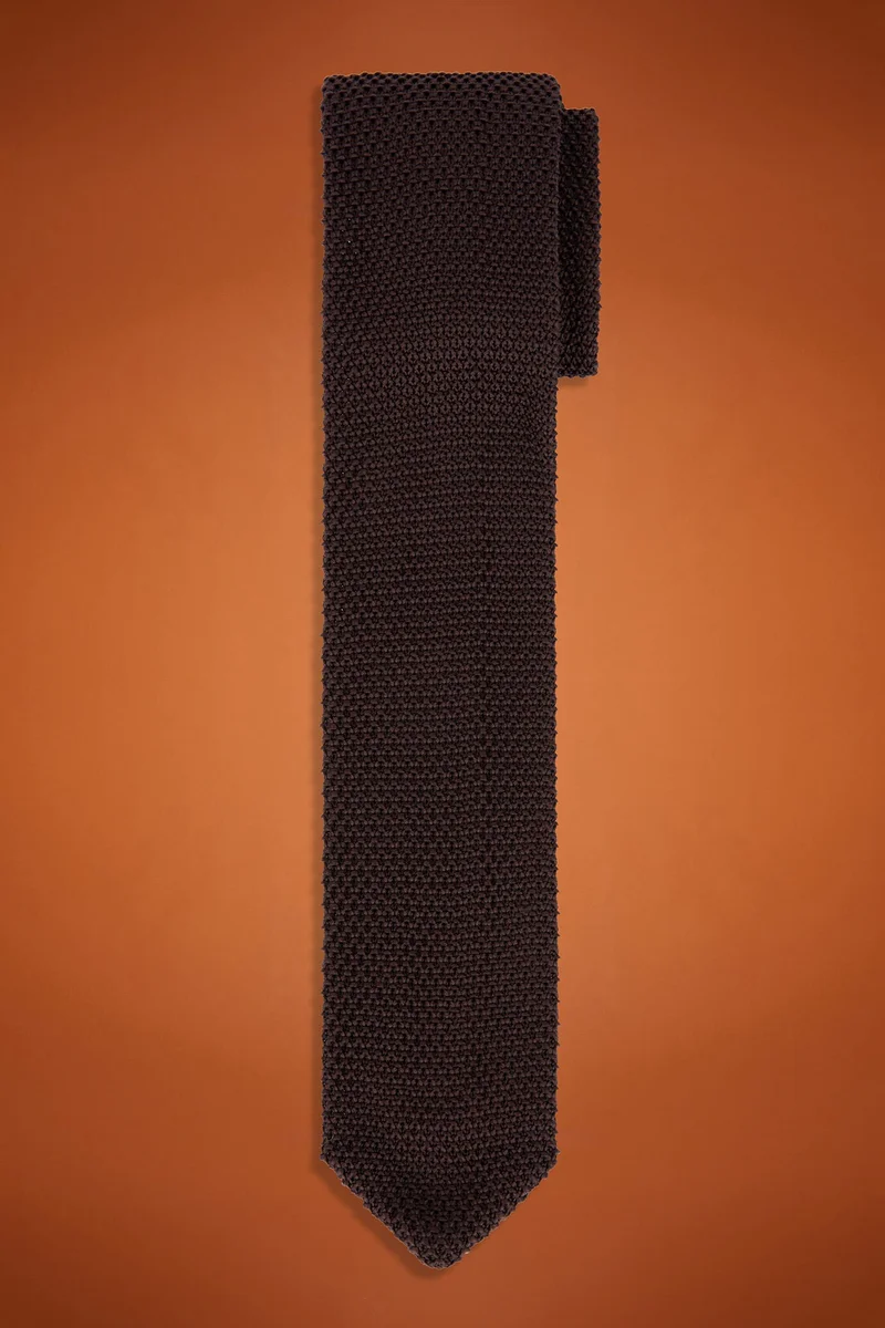 دوبل غانغر Men's plain knitted tie - Brown