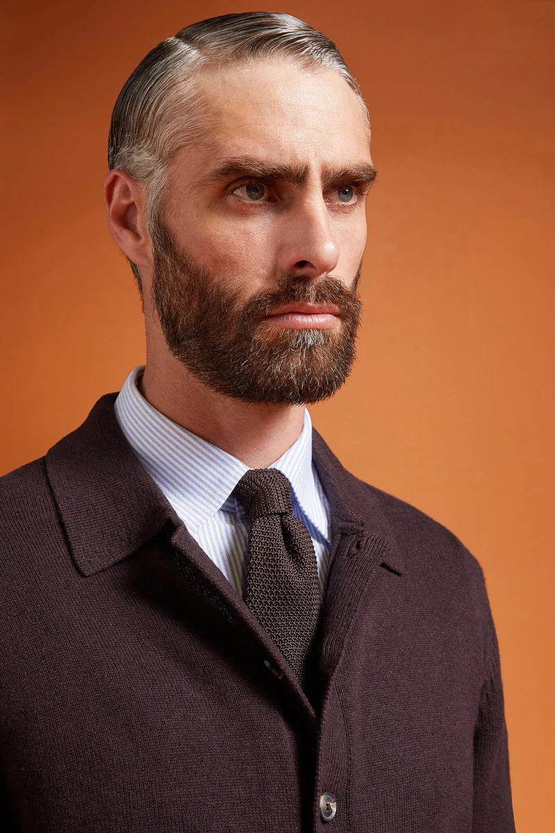 دوبل غانغر Men's plain knitted tie - Brown