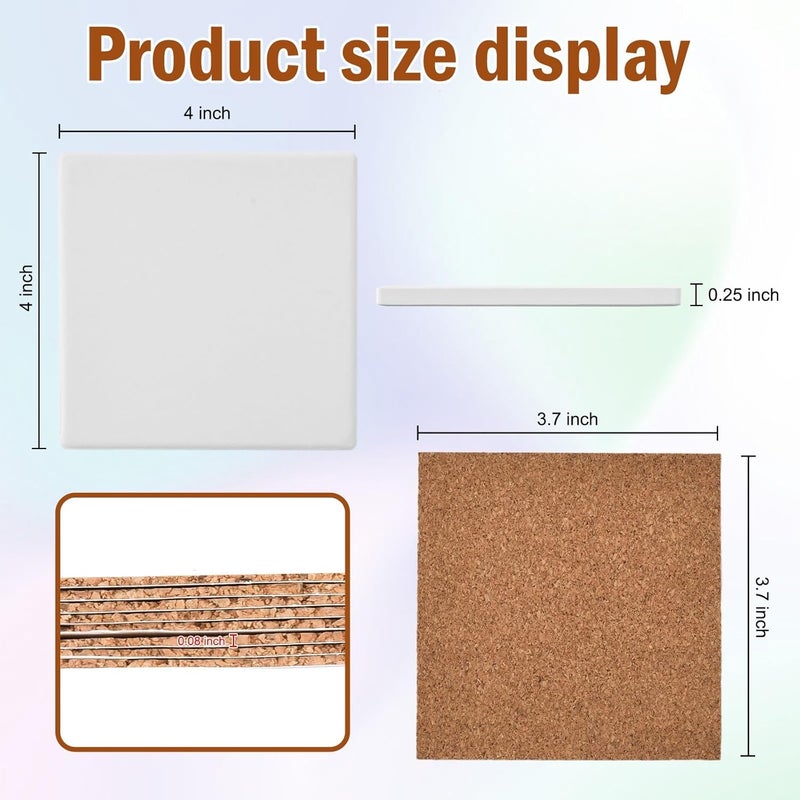 COYMOS 60 Pcs Ceramic Tiles for Crafts White Ceramic Coasters for Crafts Blank Unglazed Ceramic Tiles 4x4 for Painting, Alcohol Ink, Acrylic Pouring, DIY Coaster, Cork Backing Pads Included - Image 5
