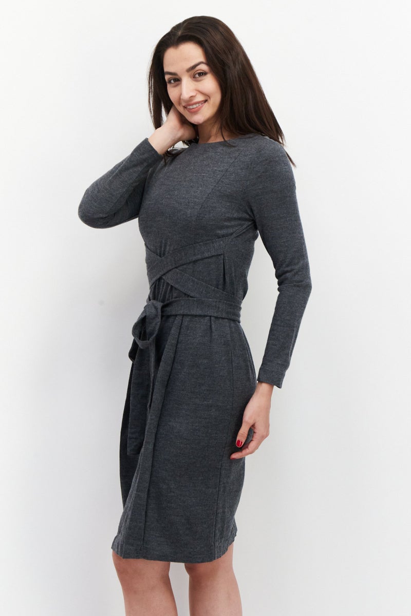 VERO MODA فستان ميدي هاذر للنساء، رمادي - Image 2