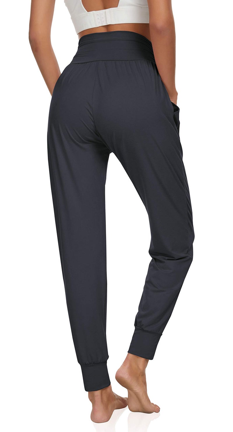 UEU Women's Light Weight High Waist Thin Yoga Joggers Pants Charcoal Loose Fitting Gym Workout Lounge Jogging Sweat Pants with Pockets(Darkgray,S) - Image 3