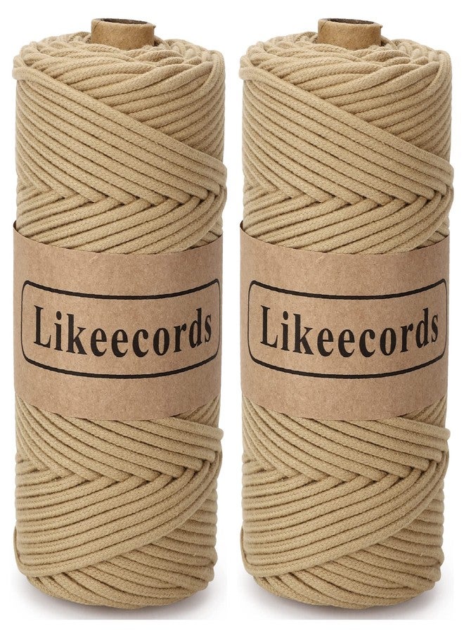 Likeecords خيوط مكرمية مضفرة من لايكي كوردز، 2 شلة، 3 مم × 100 متر، حبل مكرمية، خيط قطني ملون للحرف اليدوية، مناسب للحقائب، وتعليق النباتات، والأعمال اليدوية، والحياكة (لون كاكي فاتح). - Image 1