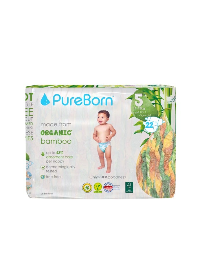 PureBorn Organic Baby Tape Style Diapers Size-5 11-18 kg Sunflower Print 22 Diapers - Image 1