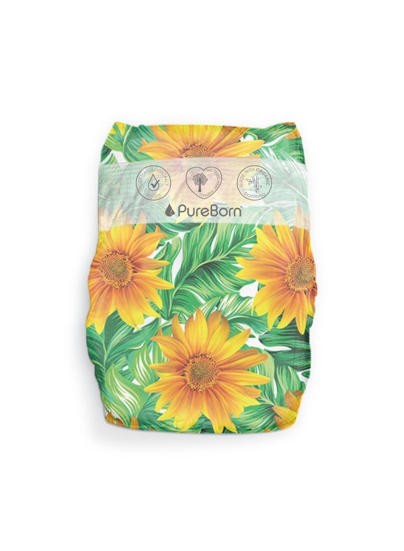 PureBorn Organic Baby Tape Style Diapers Size-5 11-18 kg Sunflower Print 22 Diapers - Image 2