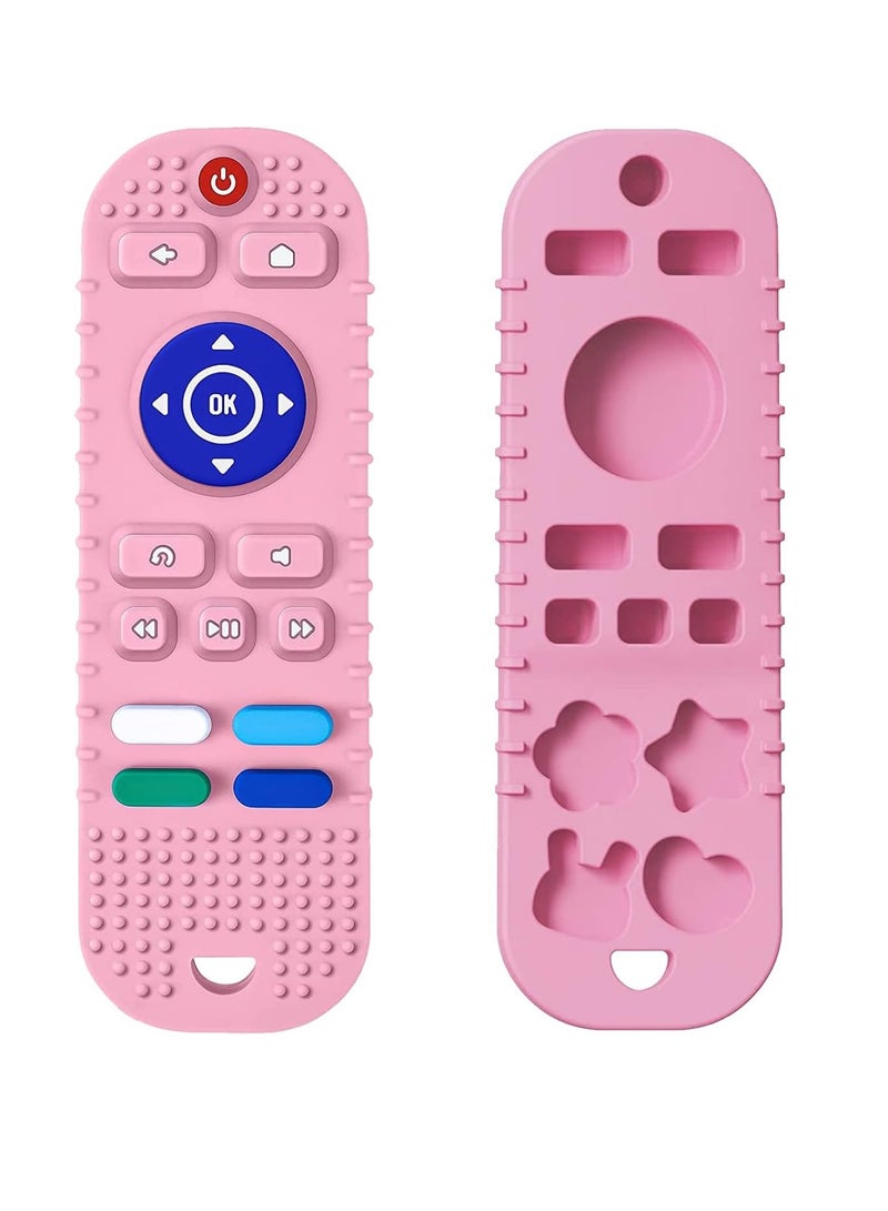 MUMS PLANET Silicone Teething Toys for Infant Toddlers, Remote Control Shape Teethers for Babies Chew Toys, Relief Soothe Babies Gums Set, BPA Free/Freezable/Dishwasher and Refrigerator Safe ( pink ) - Image 1