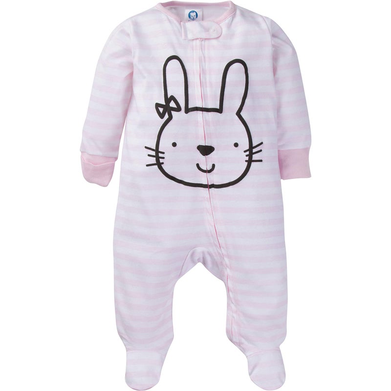 Gerber Baby Girls' 4 Pack Sleep 'N Play Footie, Bunny Smiley, 0-3 Months - Image 4