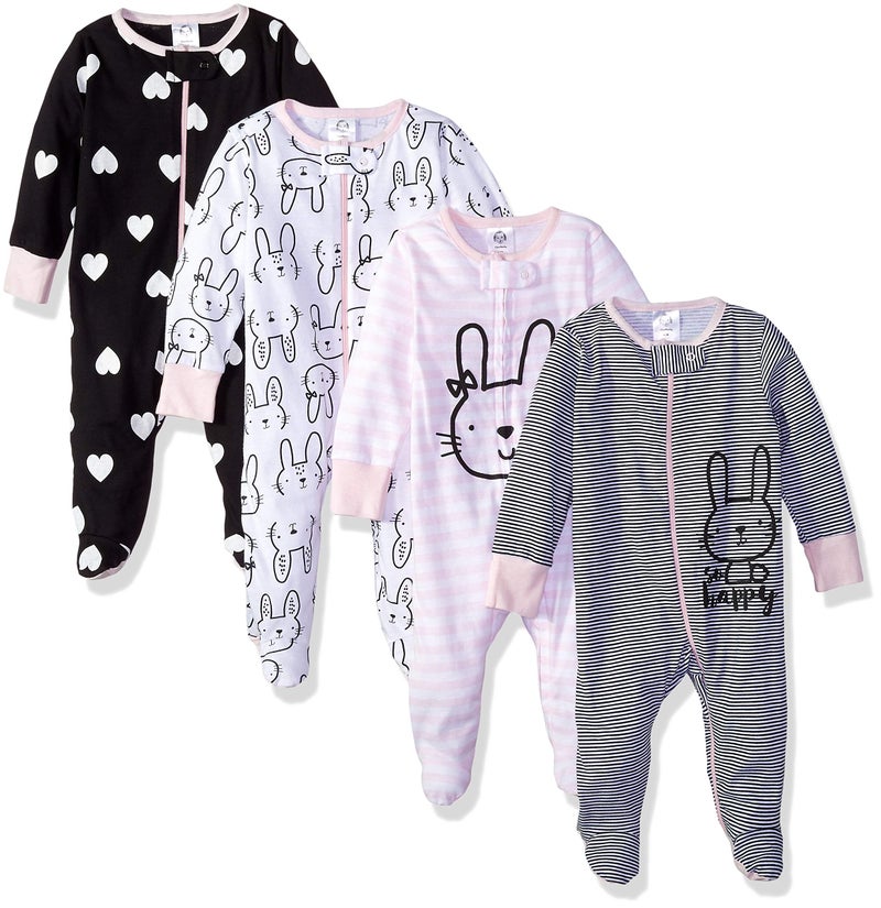 Gerber Baby Girls' 4 Pack Sleep 'N Play Footie, Bunny Smiley, 0-3 Months - Image 1