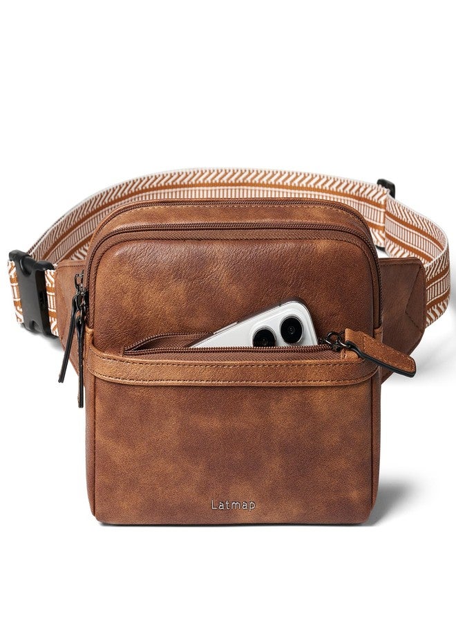 LATMAP 3L Fanny Packs Belt Bag for Women Small Everywhere Crossbody Bag Waist Packs Faux Leather Sling Chest Travel Purse, 1-Brown, 8.3 x 3.5 x 6.3 inches, Fashion - Image 1
