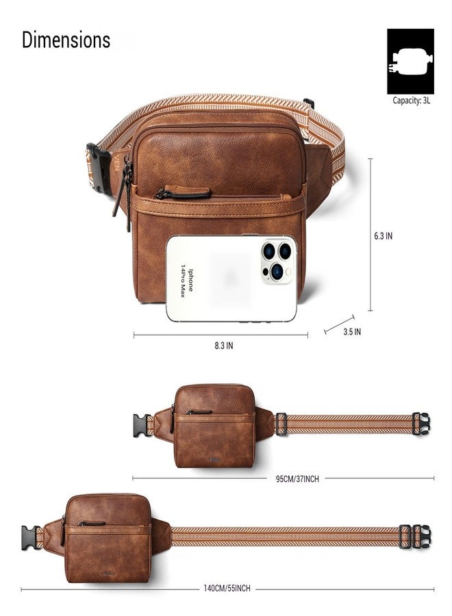LATMAP 3L Fanny Packs Belt Bag for Women Small Everywhere Crossbody Bag Waist Packs Faux Leather Sling Chest Travel Purse, 1-Brown, 8.3 x 3.5 x 6.3 inches, Fashion - Image 4