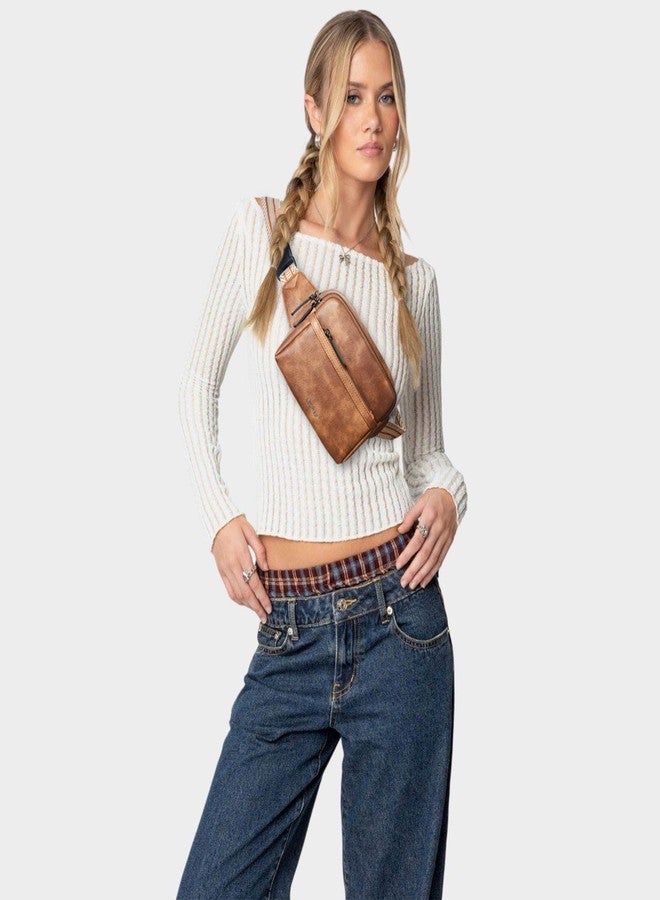 LATMAP 3L Fanny Packs Belt Bag for Women Small Everywhere Crossbody Bag Waist Packs Faux Leather Sling Chest Travel Purse, 1-Brown, 8.3 x 3.5 x 6.3 inches, Fashion - Image 3