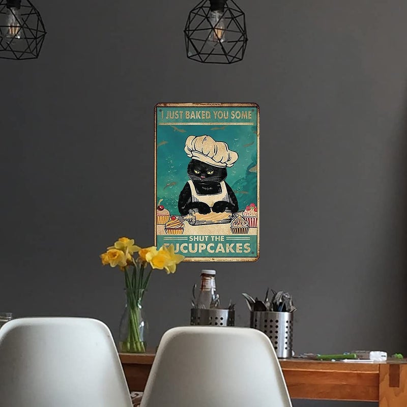 tosles Funny Retro Cat Metal Tin Sign Vintage Kitchen Signs Wall Decor Cat Art Kitty Cats Signs For Home Coffee Bar Cat Art I Just Baked You Some Cakes Sign 8x12 Inch - Image 4