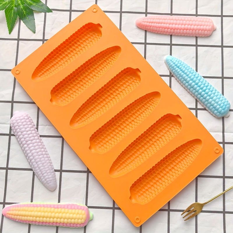1pc 6 Hole Corn Shaped Silicone Molds Orange for Baking Mousse Cakes Brownies French Pastries Ice Cream 3D Baking Mold - Image 2