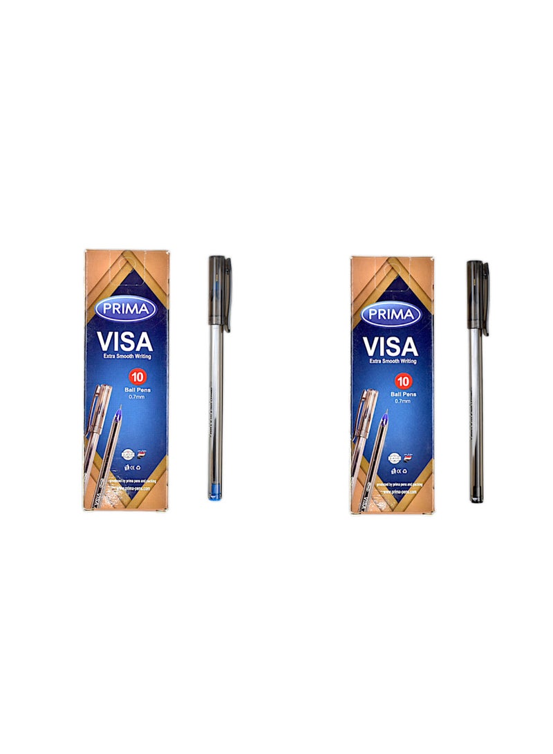 Prima Visa Pens 0.7mm black and blue 10 Pens (2 pack) - Image 1