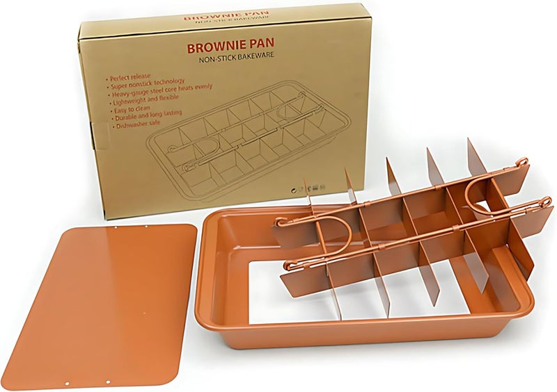 SVNR Brownie Tin, Non-Stick Brownie Pan with Dividers,18-Cavity,12 by 8 inches, Removable Base, Cake Tin for Baking/Precut Brownie Tray for Professional Slices, Carbon Steel (Brown) - Image 1