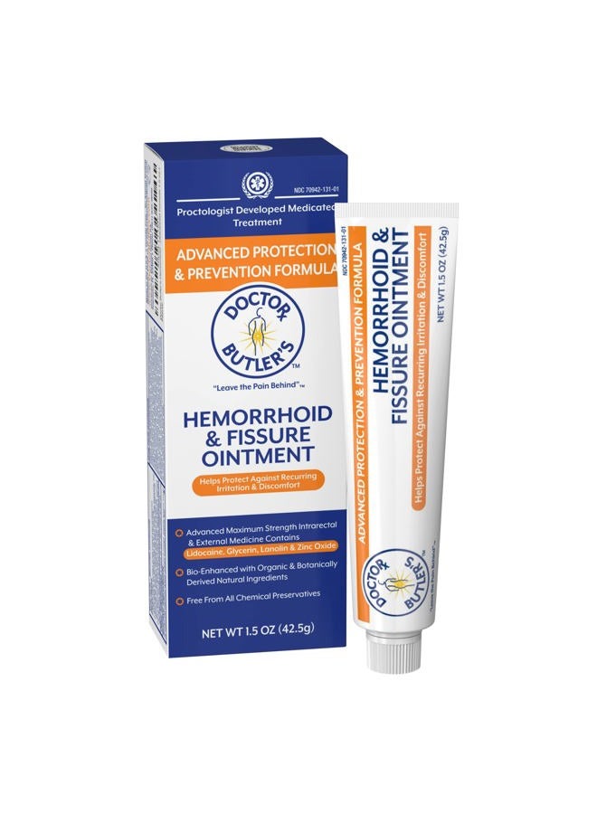 Doctor Butler's Advanced Hemorrhoid & Fissure Ointment – Lidocaine Hemorrhoid Treatment and Fissure Treatment Extra Strength Formula, Heals and Provides Fast Pain and Itch Relief* (1.5 oz.) - Image 1