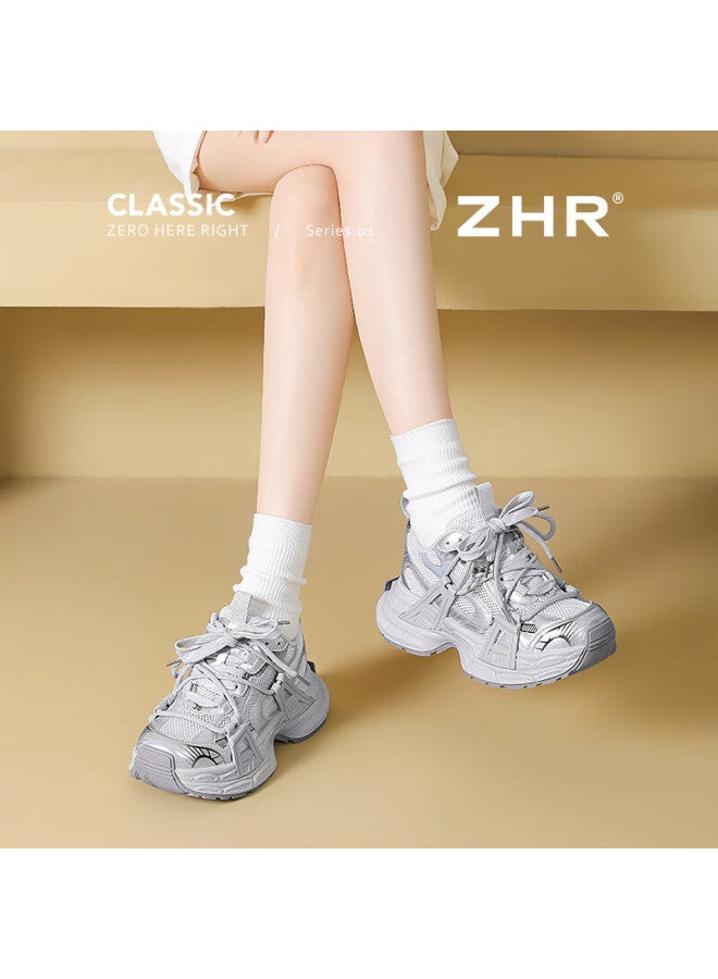 Zhr Women's Summer Patchwork Mesh Breathable Platform Sneakers Jt62e Silver 36 - Image 2