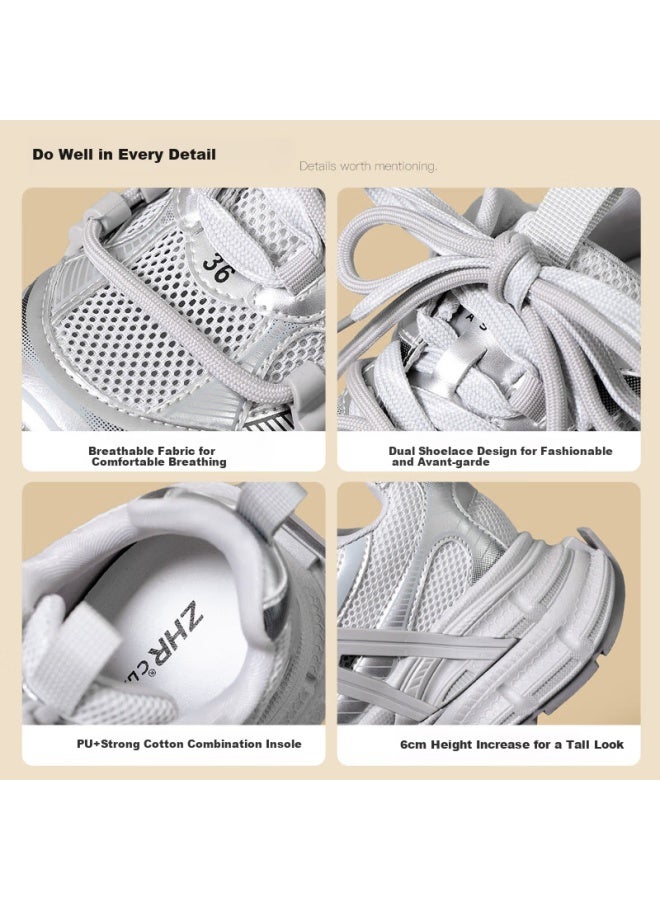 Zhr Women's Summer Patchwork Mesh Breathable Platform Sneakers Jt62e Silver 36 - Image 3