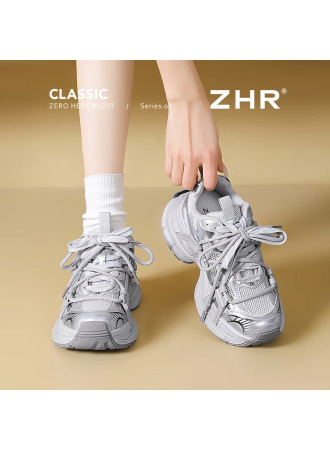 Zhr Women's Summer Patchwork Mesh Breathable Platform Sneakers Jt62e Silver 36 - Image 1