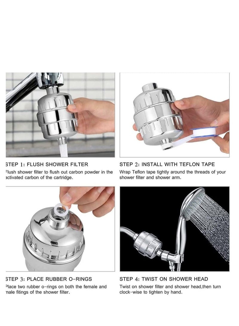 Shower Filter 25 Stage Shower Filter Water Softener, Shower Head Filter for Hard Water with 2 Replaceable Filter Cartridges Universal Replaceable Shower Head Water Purifier to Remove Chlorine - Image 3