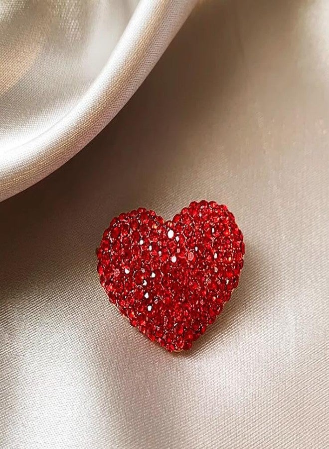 Anmpab Sparkling Rhinestone Red Heart Brooch Full Diamond Heart-shaped Brooch Pin for Women Valentine Day Jewelry (Red) - Image 3