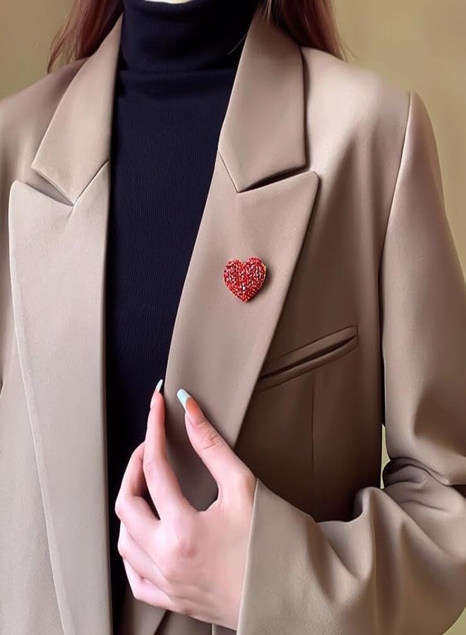 Anmpab Sparkling Rhinestone Red Heart Brooch Full Diamond Heart-shaped Brooch Pin for Women Valentine Day Jewelry (Red) - Image 5