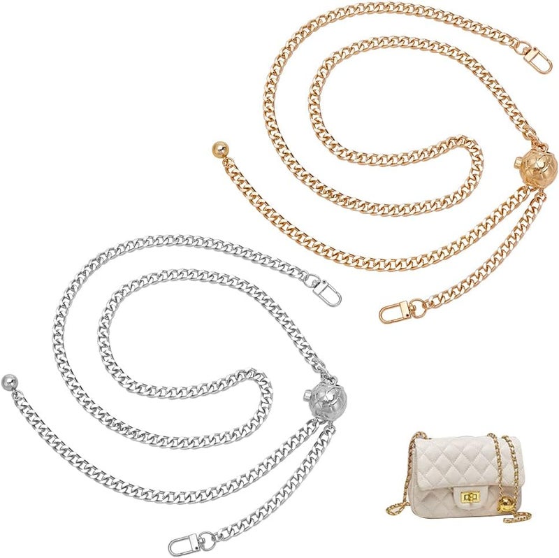 klarako 2pcs Adjustable Shoulder Chain Strap Replacement, 2 Colors 49 Inch Metal Purse Chain Strap Women Crossbody Bag Chain Alloy Bag Chain Strap with Bead Adjuster for Handbag Hobo Bag Clutches - Image 1