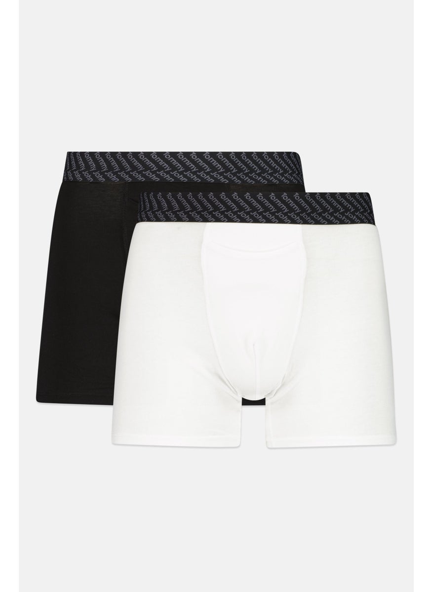 Tommy John - Men 2 Pieces 6 Inseam Brand Logo Boxer Briefs, Black/White - Image 1
