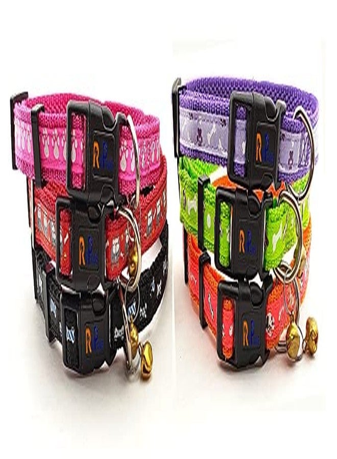 Pups&Pets Durable Soft Nylon Paw/Bone Printed Pet Collar with Bells Adjustable Length Neck Collar Belt Ideal for Outdoor Walking Puppy and Small Dog (Red) - Image 2