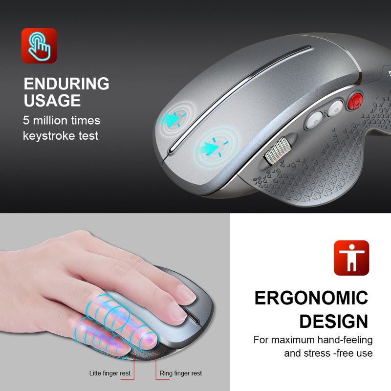 Wireless Vertical 2.4G Ergonomic Vertical Gaming 6-Button Design Aluminum Alloy Side Scroll Wheel Anti-Mouse Hand 10m Wireless Reception - Image 2
