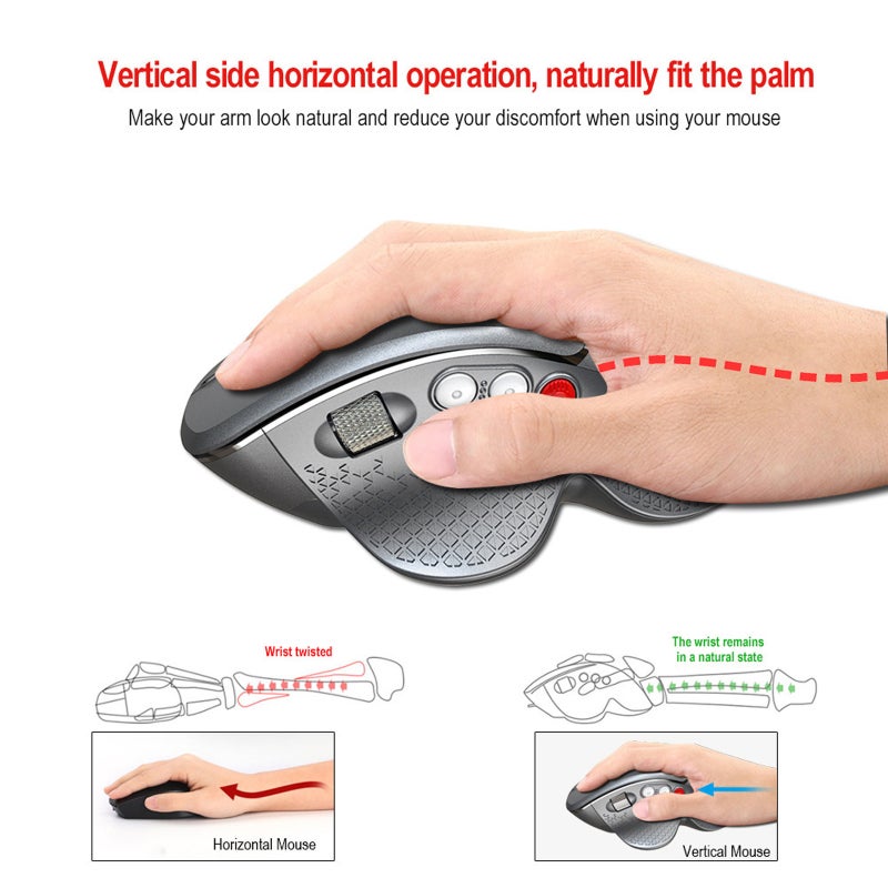 Wireless Vertical 2.4G Ergonomic Vertical Gaming 6-Button Design Aluminum Alloy Side Scroll Wheel Anti-Mouse Hand 10m Wireless Reception - Image 3