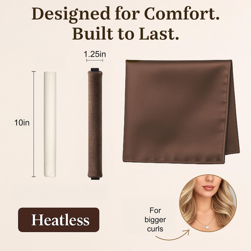 VISOFO Overnight Blowout Rods | Heatless Curls for Long or Short Hair Rollers Blow Out Curling Rod No Heat Flexi Foam Tubes Silk Satin Velvet Soft Curlers to Sleep In Tools Set by VISOFO (Brown, 3 Set) - Image 4