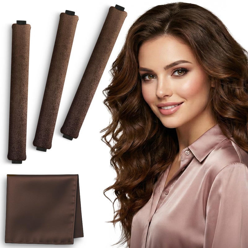 VISOFO Overnight Blowout Rods | Heatless Curls for Long or Short Hair Rollers Blow Out Curling Rod No Heat Flexi Foam Tubes Silk Satin Velvet Soft Curlers to Sleep In Tools Set by VISOFO (Brown, 3 Set) - Image 1