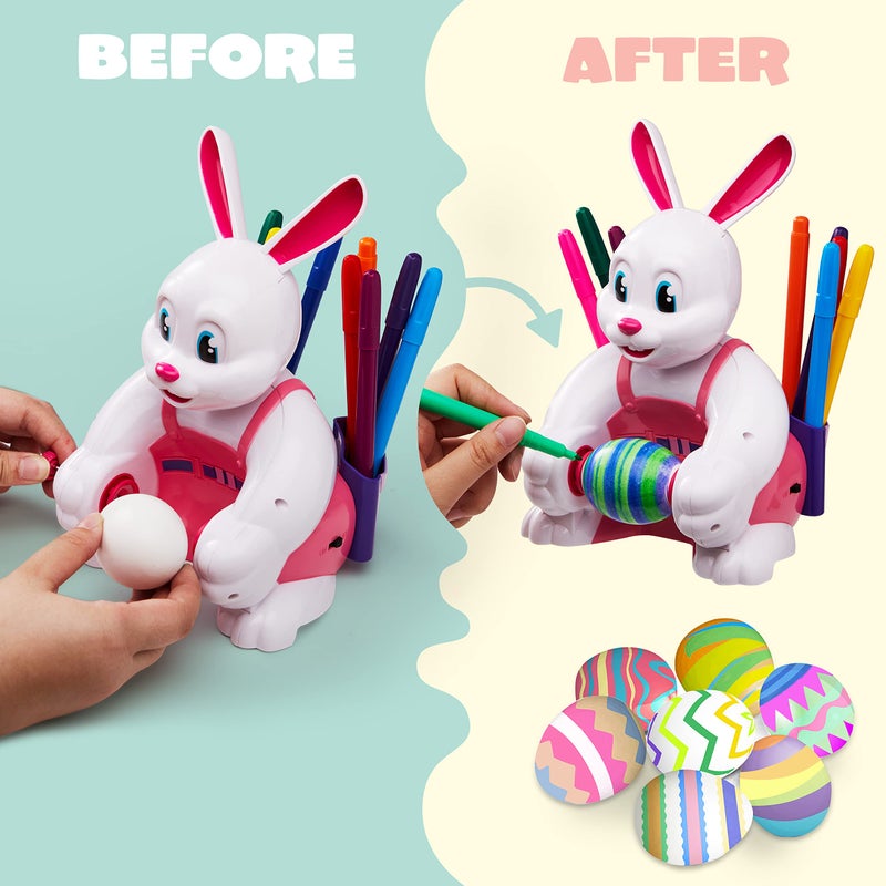 JOYIN Motorized Easter Egg Decorator Kit Spinner Easter Busy Pink Bunny Egg Whirler Decorating Machine with 10 Non-Toxic Markers for Kids Craft Activities - Image 2