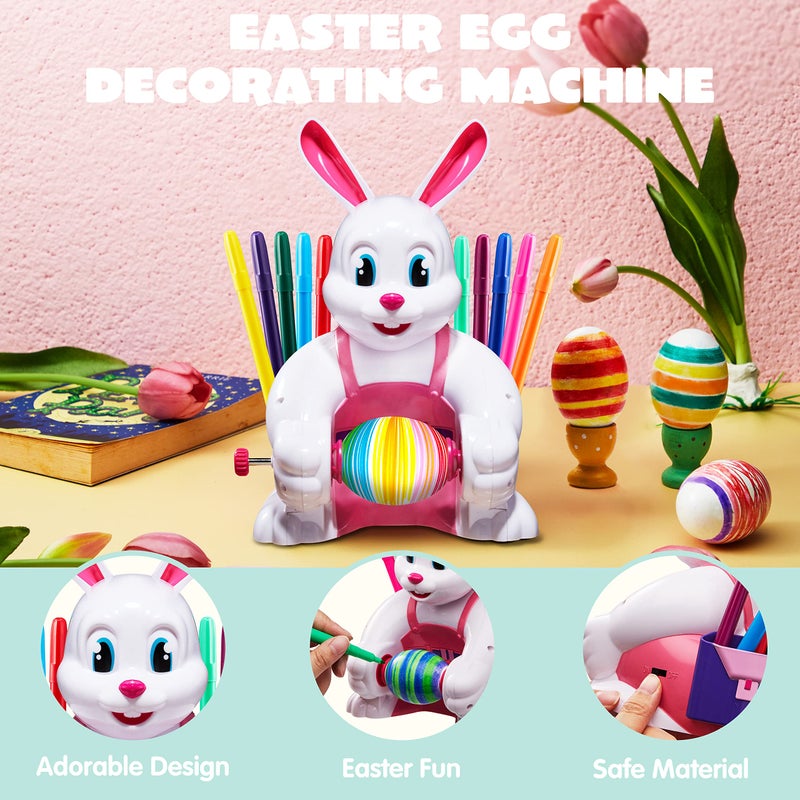 JOYIN Motorized Easter Egg Decorator Kit Spinner Easter Busy Pink Bunny Egg Whirler Decorating Machine with 10 Non-Toxic Markers for Kids Craft Activities - Image 4