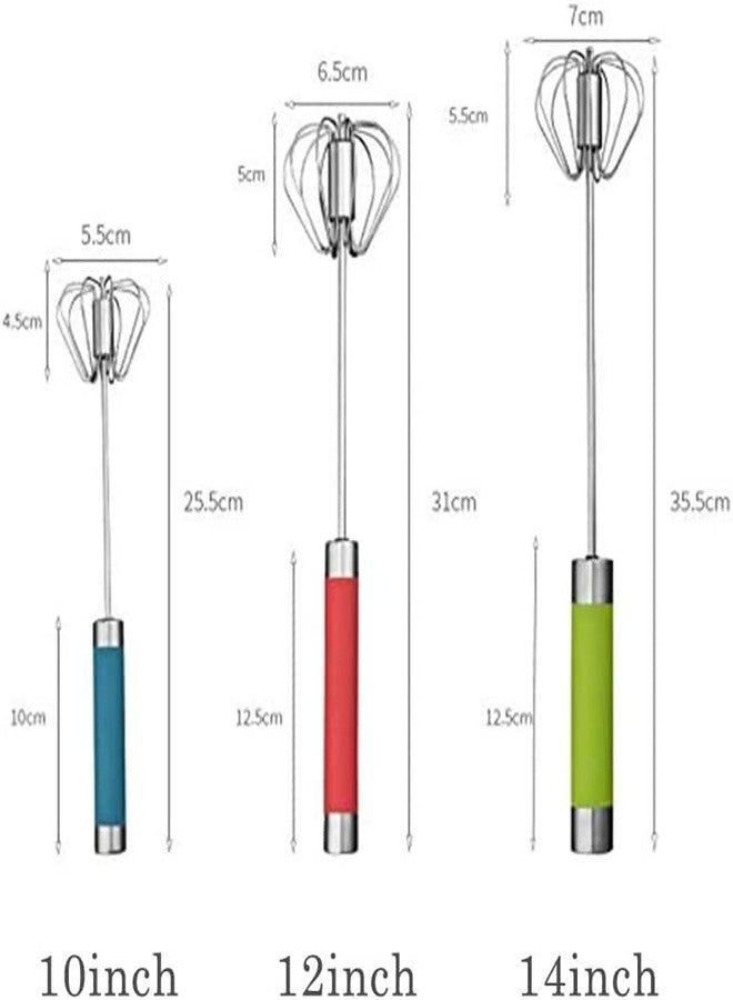 Fnoko Stainless Steel Semi-automatic Egg Whisk - 3PCS Hand Push Rotary Blender (3 Pack), 8in,10in,12in - Image 2