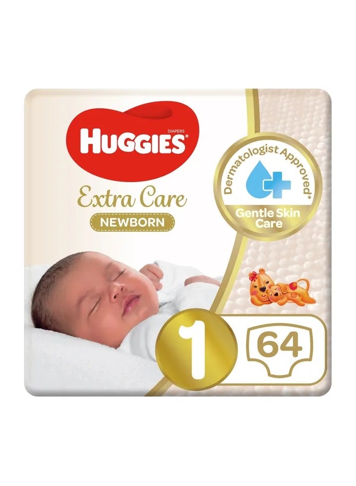 HUGGIES Extra Care Diapers 64 Diapers Size 1 - Image 1