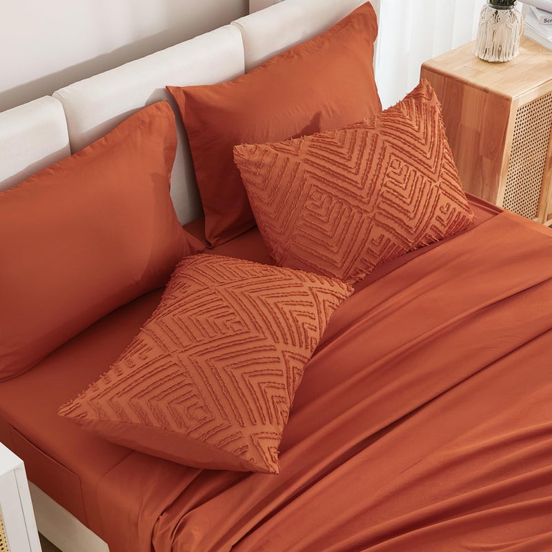 Andency مجموعة المعززة من California King Comforter برتقالية محترقة - 7 قطع سرير كالك في حقيبة Boho Terracotta Tufted Beddding مجموعات سرير صدأ مع ملاكات لائحة الإضافات والشمس - Image 5